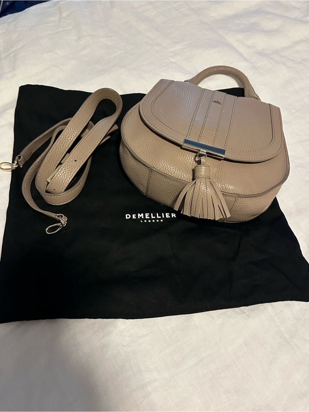 DeMellier Mini Venice in Taupe Pebbled Leather with Tassel